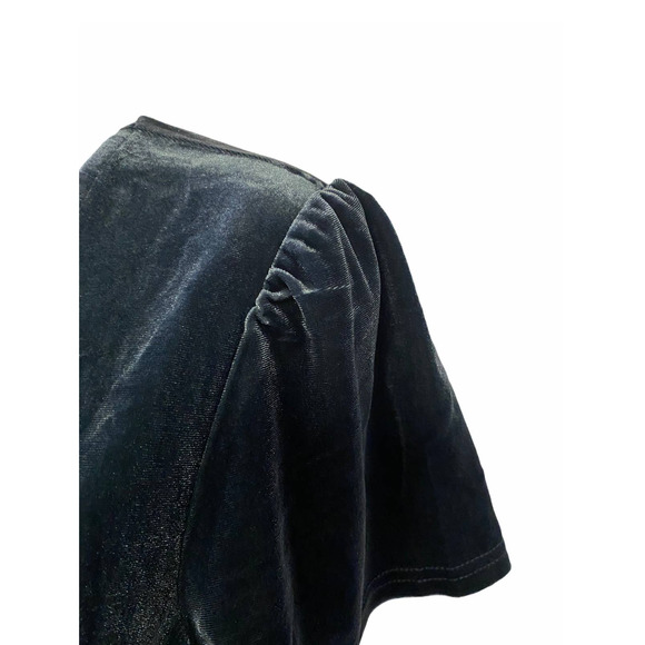 Aqua Blue-Gray Velvet Shimmer Stretch Deep V-Neck Plunge Cocktail Party Dress - Picture 9 of 13